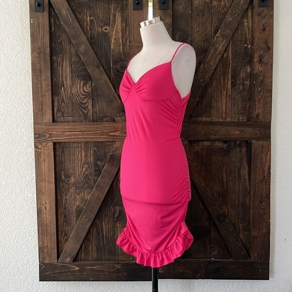 NWT Spaghetti Straps Bodycon Ruffle Hem Ruched Party , Cocktail Mini Dress - Picture 4 of 11